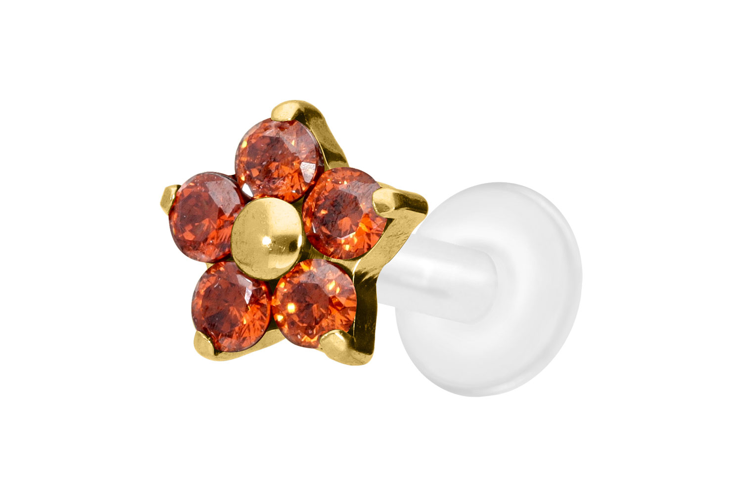 PTFE Labret Piercing mit Innengewinde + Titan-Aufsatz KRISTALLBLUME